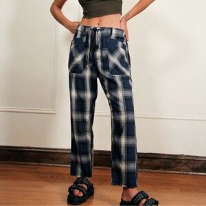 Free People Plaid City Slouch Pants Blue S